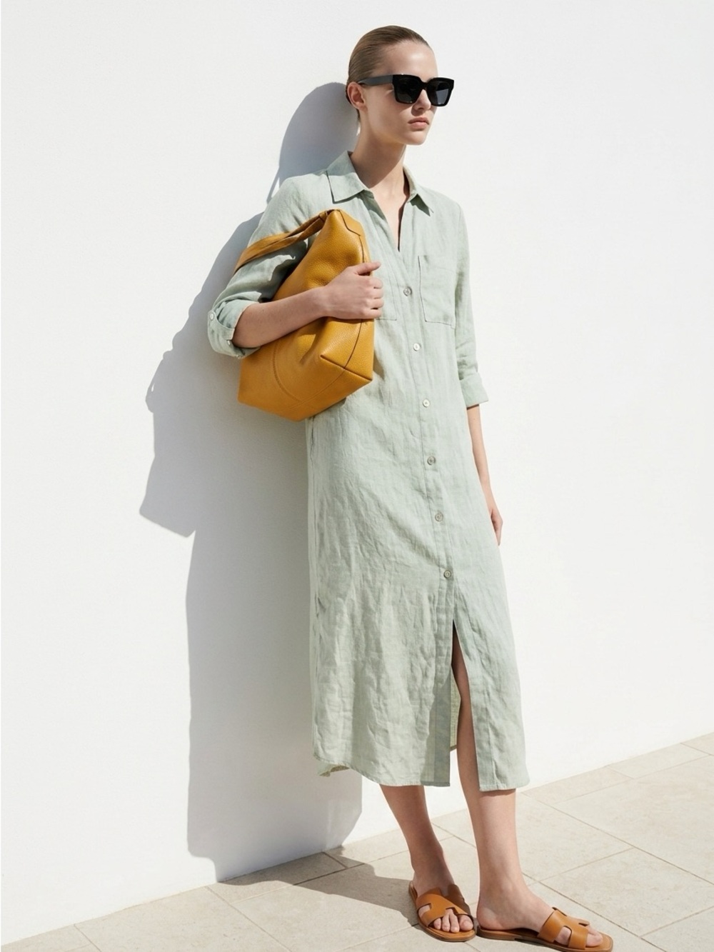 NWT  ZARA KHAKI  100% LINEN SHIRT DRESS  SIZE SMALL